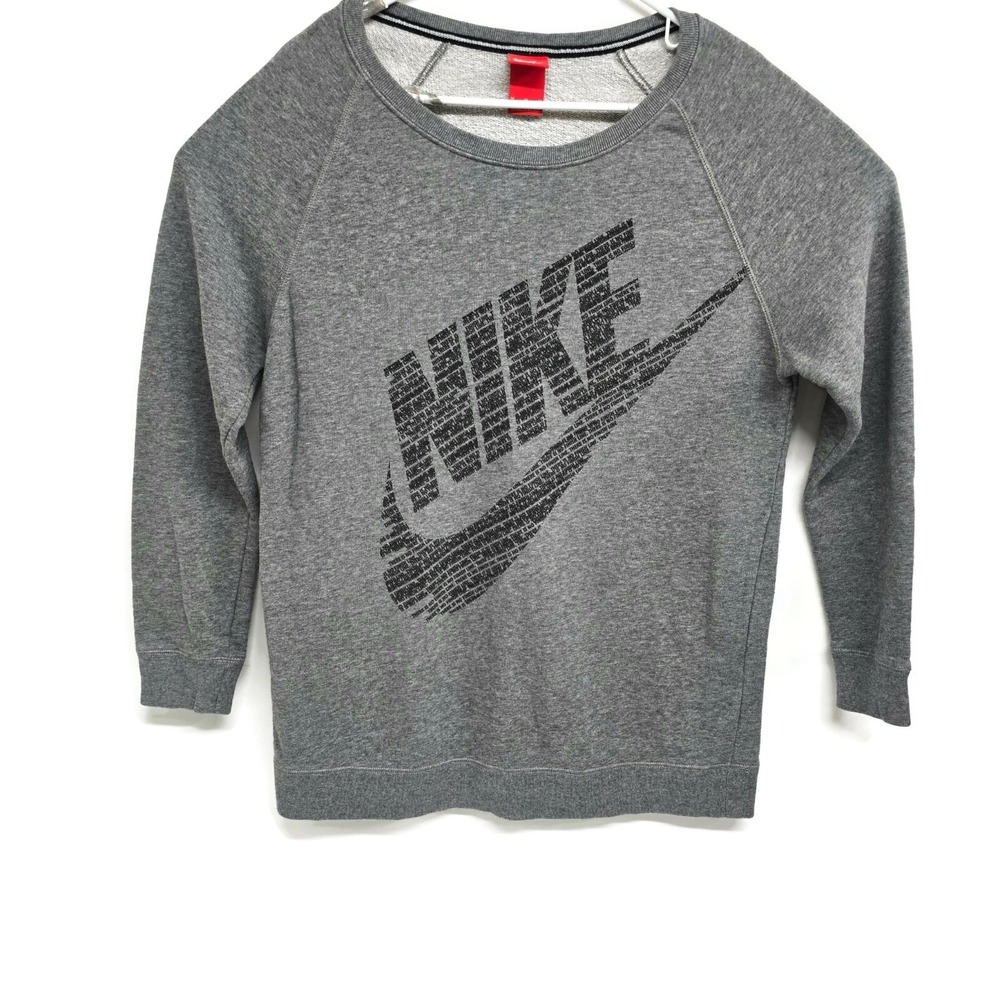 Nike Womens Sportswear Graphic Swoosh Raglan Sweatshirt Gray Medium